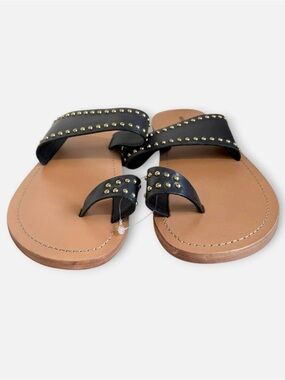 New! Free People Amelie Black Studded Leather Toe Loop Sandals Sz 7